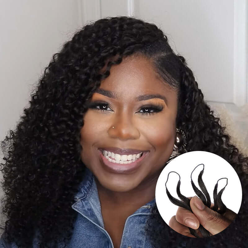 Tinhao Hair Soft Kinky Curly Feather Crochet Braid Natural Black Wavy Human Hair Extensions